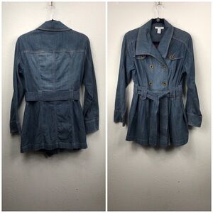 Style & Co Denim Double Breasted Top Stitched Detail Trench coat Small